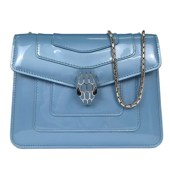 Bvlgari Light Blue Patent Leather Serpenti Forever Shoulder Bag 144830 - Picture 1 of 10